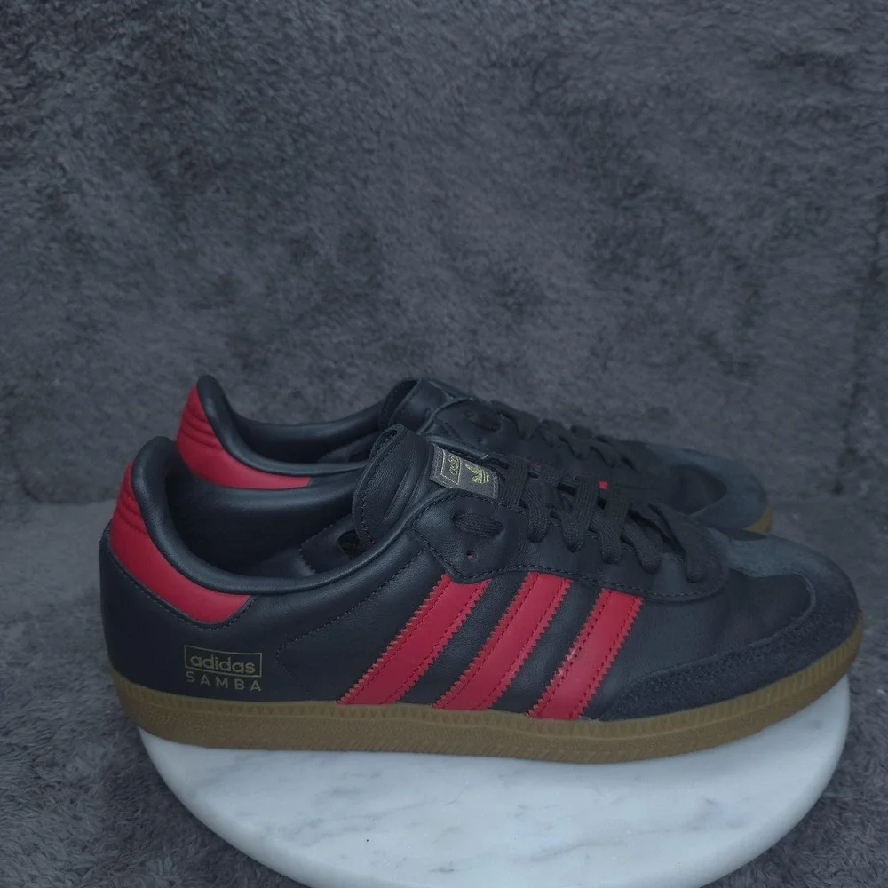 Adidas Samba Shoes Mens Size 8.5 Black Red Leather Gum Sole Soccer Sneakers